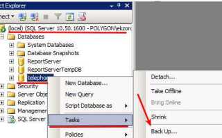 Как открыть бэкап sql server