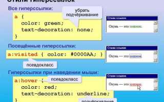 Как изменить цвет ссылки html