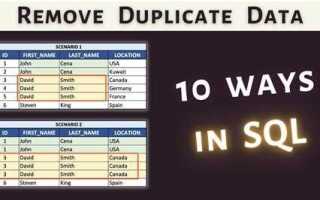 Как удалить дубли в sql