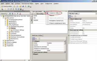 Как создать таблицу в sql server management studio
