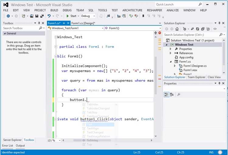 Открытие окна настроек клавиатуры в Visual Studio