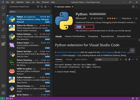 Использование терминала VS Code для работы с pip и пакетами
