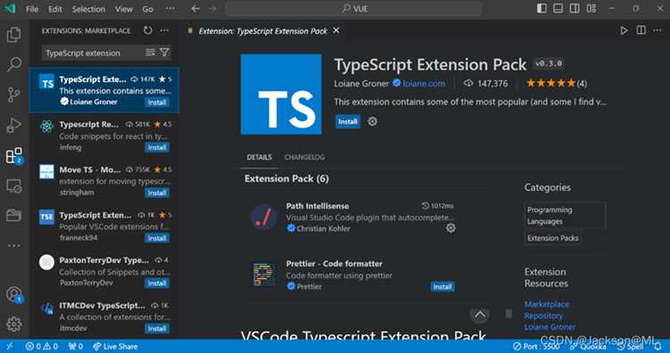 Установка расширения TypeScript для Visual Studio Code