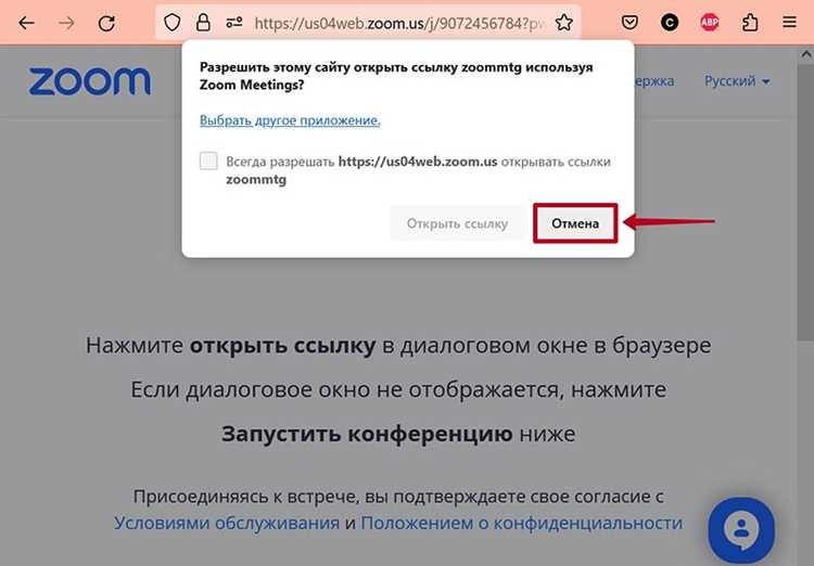 Ввод идентификатора встречи и пароля вручную