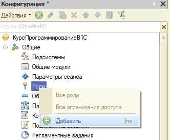 Настройка прав доступа для роли в 1С