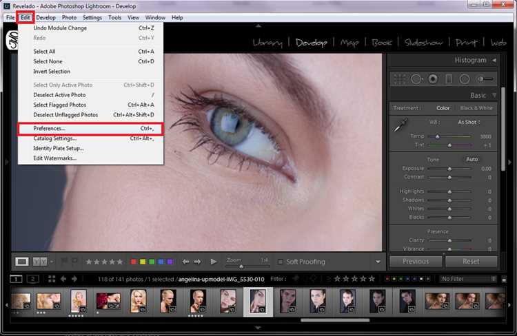Поиск настроек выбора языка в Lightroom Classic