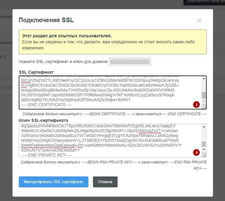 Включение SSL в панели управления Tilda