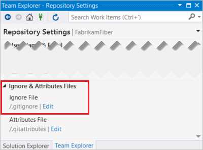 Создание файла.gitignore в корне репозитория из интерфейса Visual Studio
