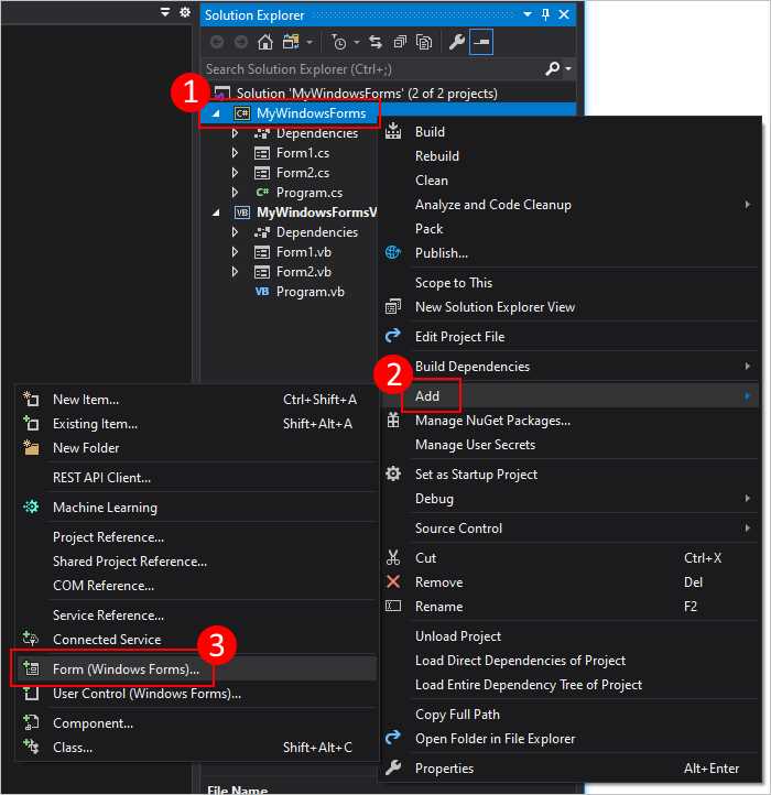 Выбор правильного типа проекта при создании Windows Forms