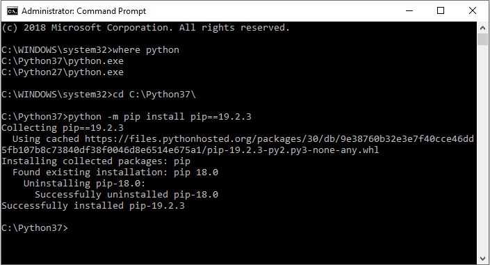 Поиск pip в стандартных директориях установки Python