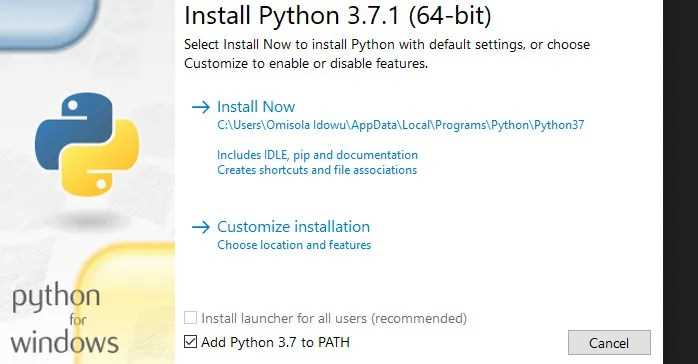 Проверка доступности Python через командную строку