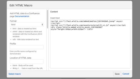 Как вставить html в confluence