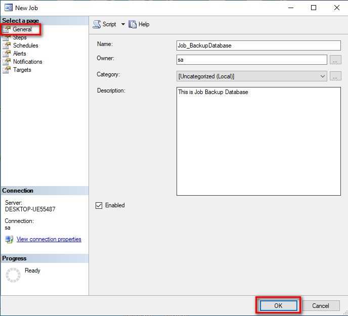 Создание нового job через SQL Server Agent